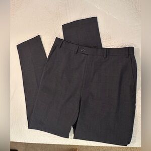 Men’s Michael Kors Modern Fit Wool Dress Pants Flat Front Dark Grey Crosshatch